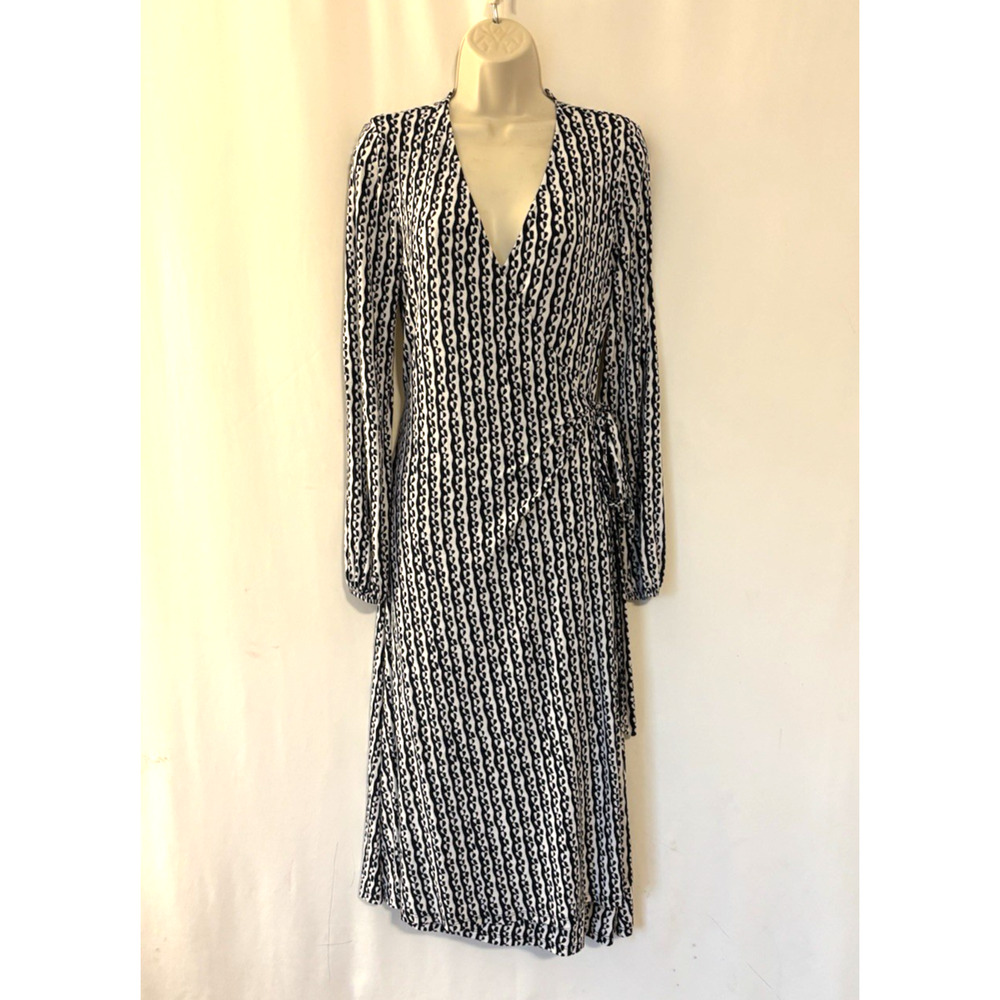 Boden Wrap Dress US 8 Black White Stretch Long Sleeve Vneck